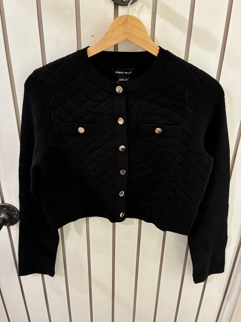 Urban Revivo Black Cropped Quilted Jacket Size 4